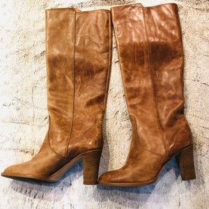 J Crew pull up tan tall boots genuine leather